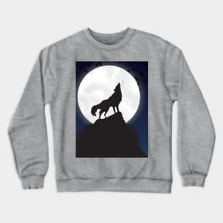 Moon and Wolf Silhouette Art Crewneck Sweatshirt
